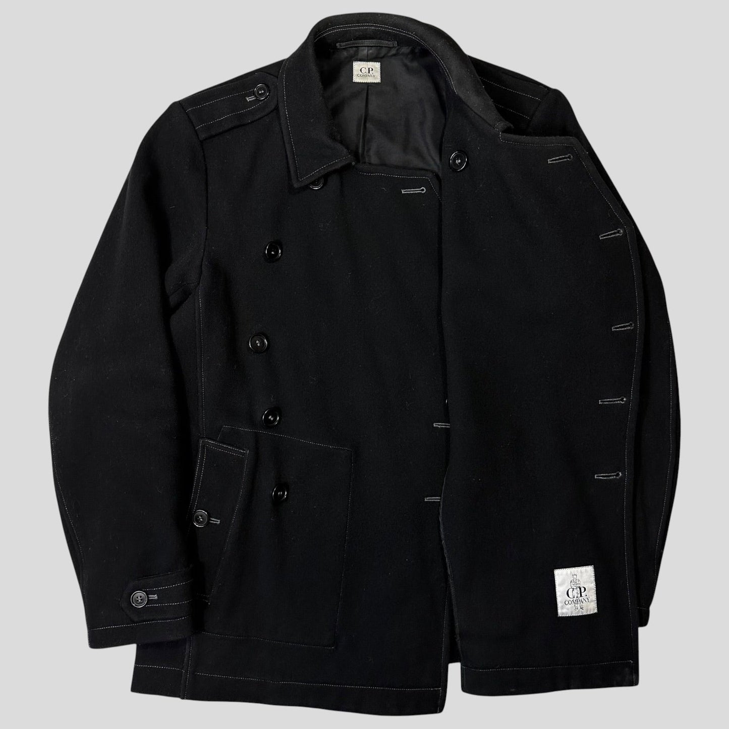 CP Company AW07 Heavy Wool Contrast Stitch Military Peacoat - IT52 | Default Title, Black