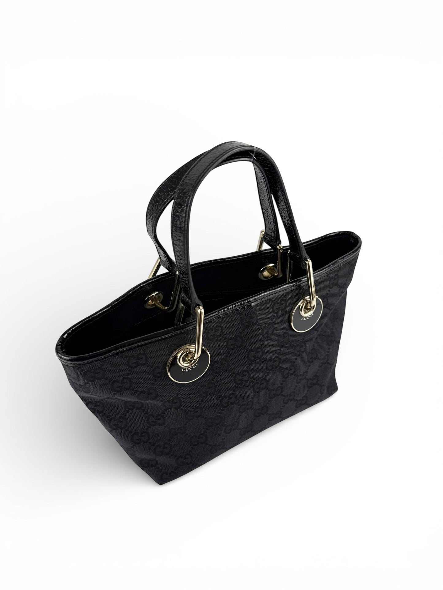 Vintage 90s Gucci Monogram Black Mini Tote Handbag | O/S, Black