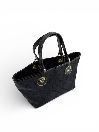 Vintage 90s Gucci Monogram Black Mini Tote Handbag | O/S, Black