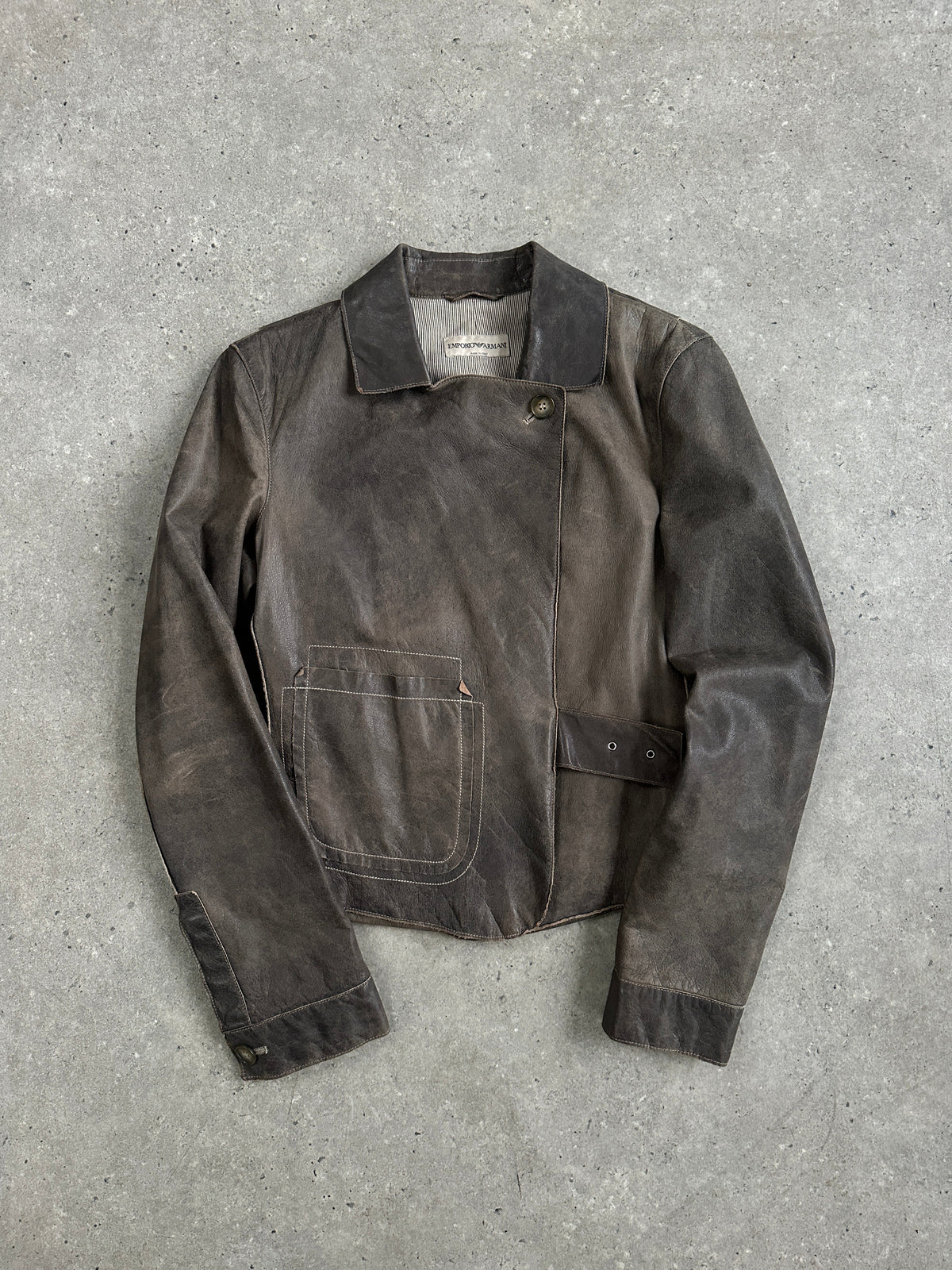 Emporio Armani Distressed Leather Jacket - S | XS-S, Distressed Brown