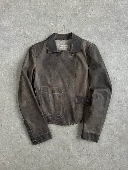 Emporio Armani Distressed Leather Jacket - S | XS-S, Distressed Brown