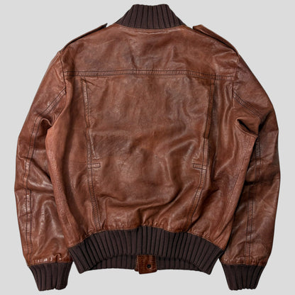 Gucci 2006 Madonna Cognac Leather Crest Button Bomber Jacket - L | Default Title, Brown