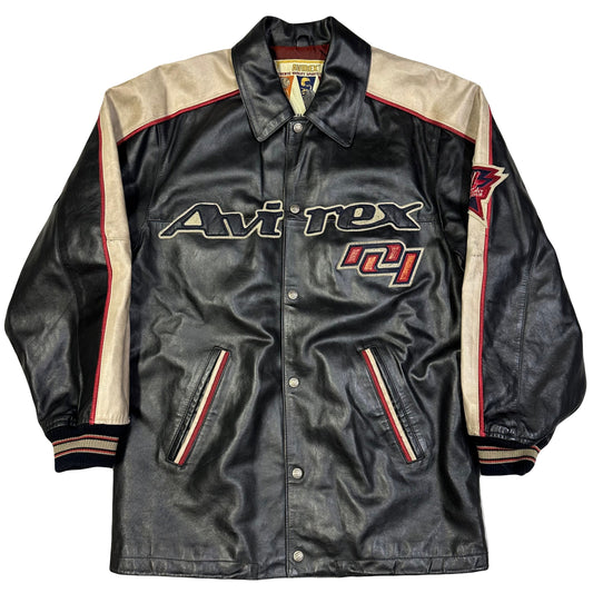 Avirex ‘All Star Goalers’ Long Leather Jacket In Black ( S )