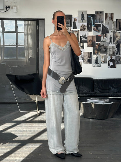 Italian Vintage 1990s Lace Sheer Mini Slip Dress - S