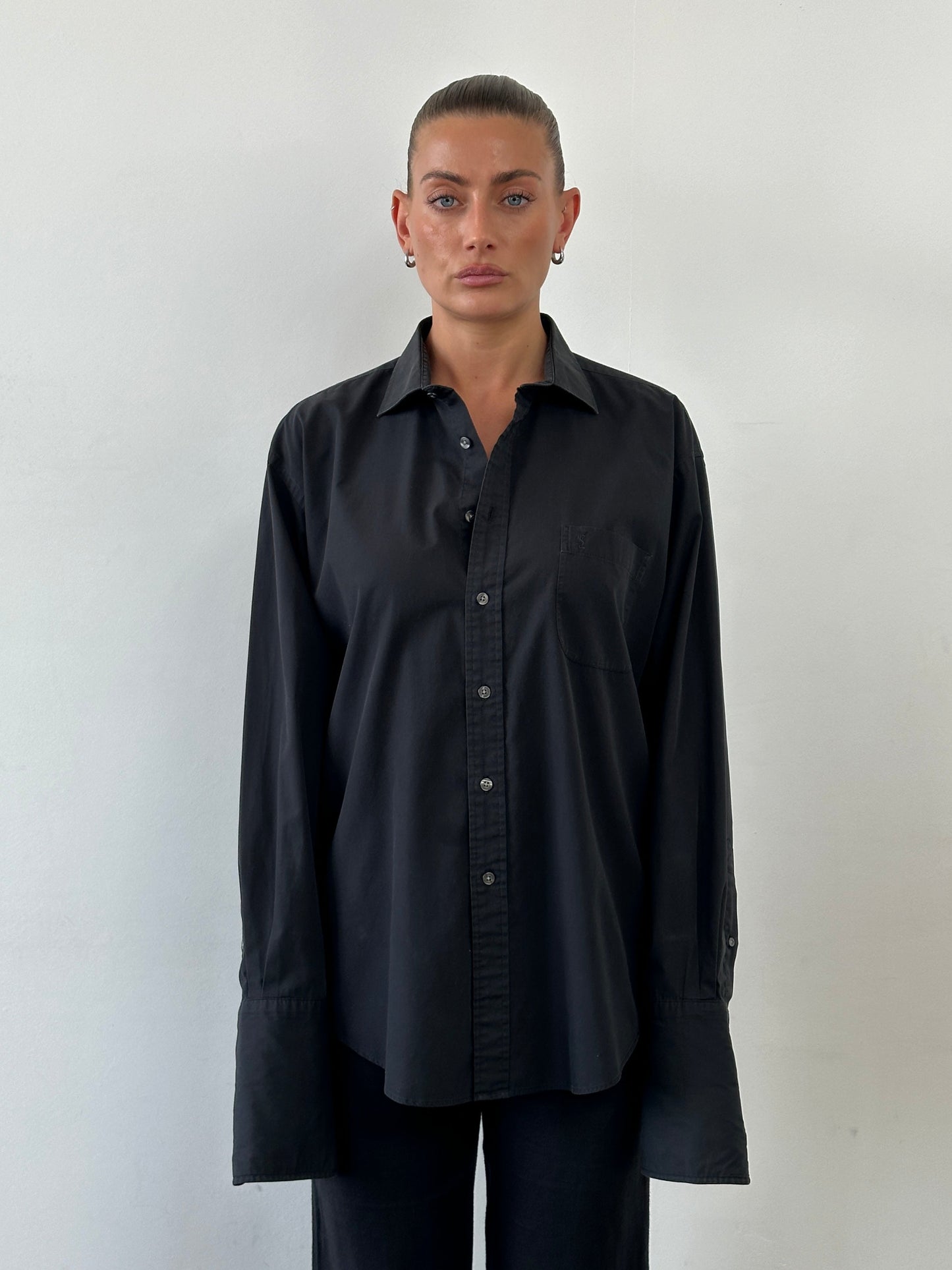 Yves Saint Laurent Pour Homme 2000s Cotton Logo Dress Shirt - L/XL