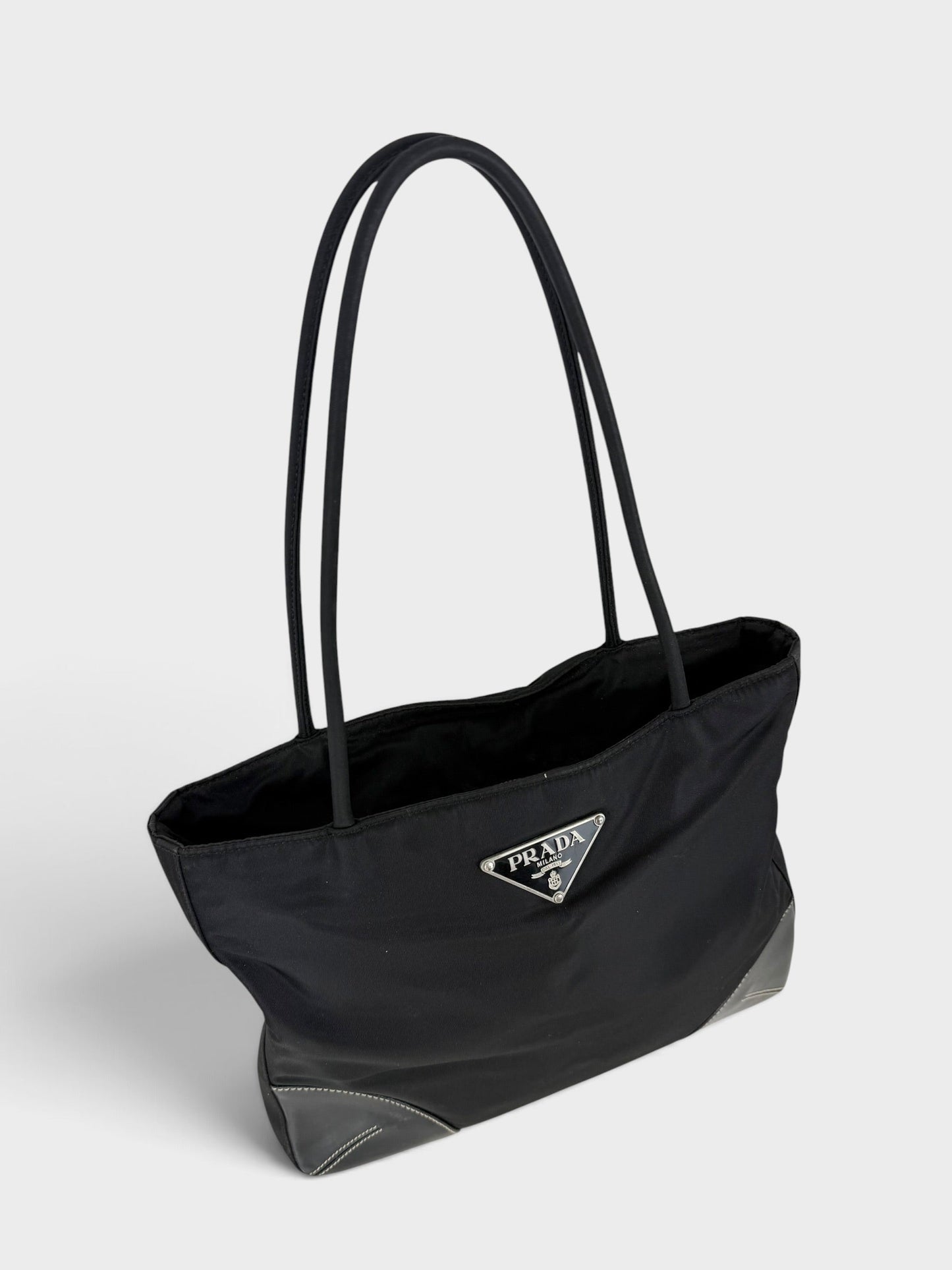 90s Prada Nylon Black Tote Bag | O/S, Black
