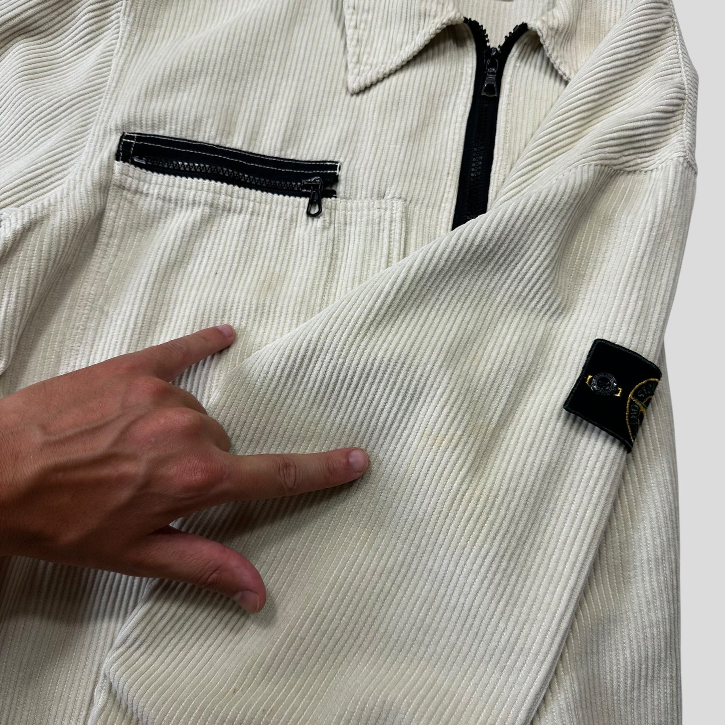 Stone Island 1995 Double Pocket Zip-Up Jumbo Corduroy Shirt - M/L | Default Title, Cream