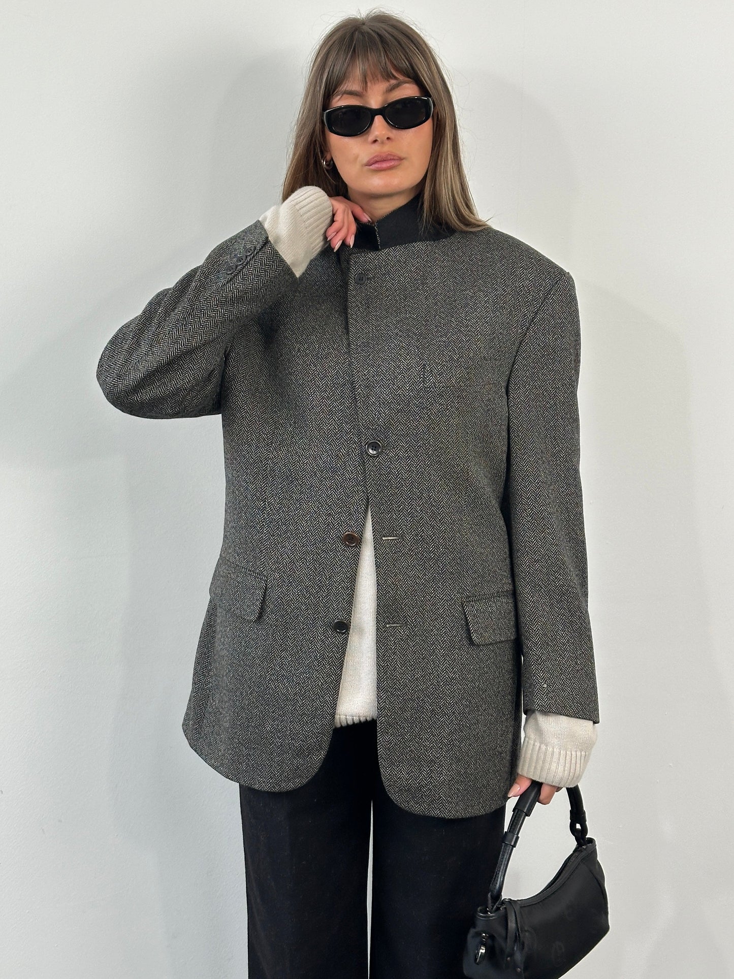 Loro Piana 1990s Wool Cashmere High Neck Blazer - 38R/L