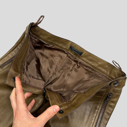 Prada Milano 00’s Khaki Brown Leather Moto Trousers - IT40 | Default Title, Multicoloured