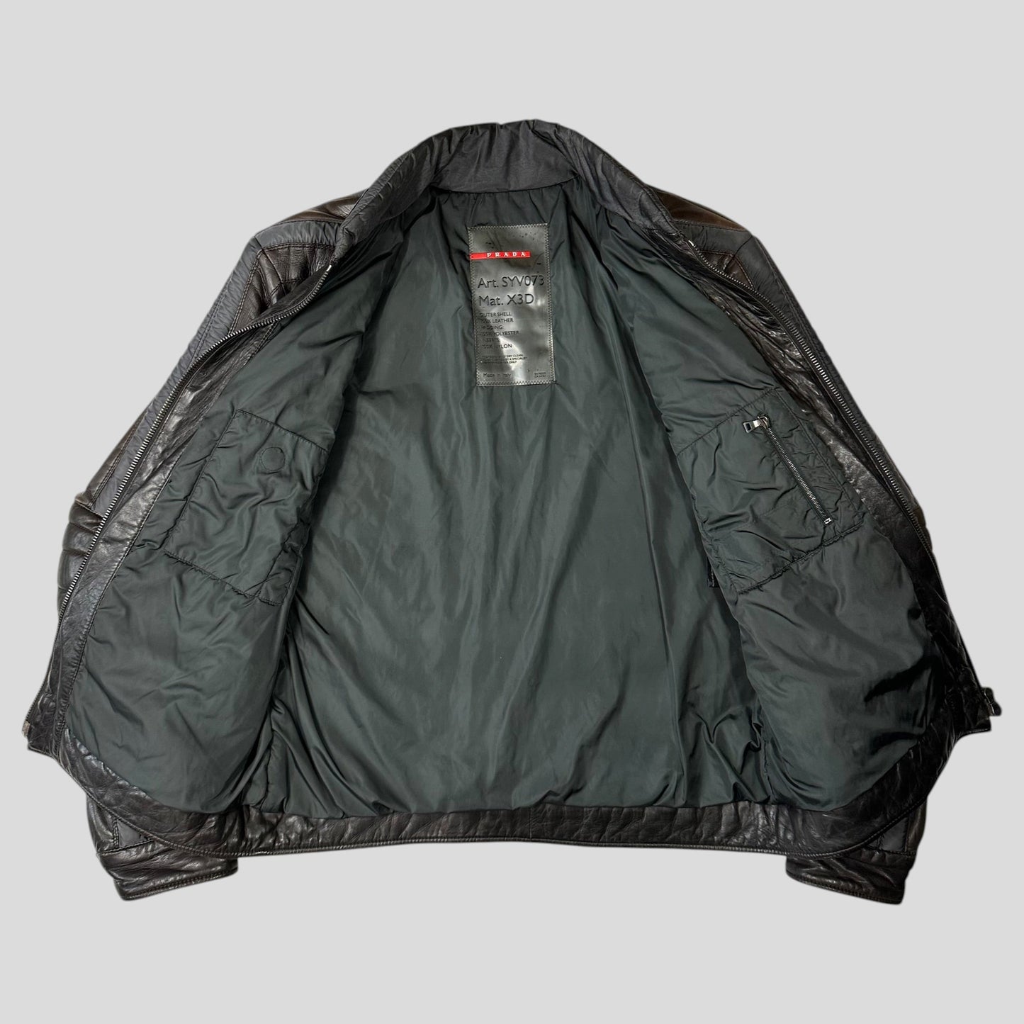 Prada Sport 00’s Leather + Nylon 3D Panelled Puffer Jacket - M/L