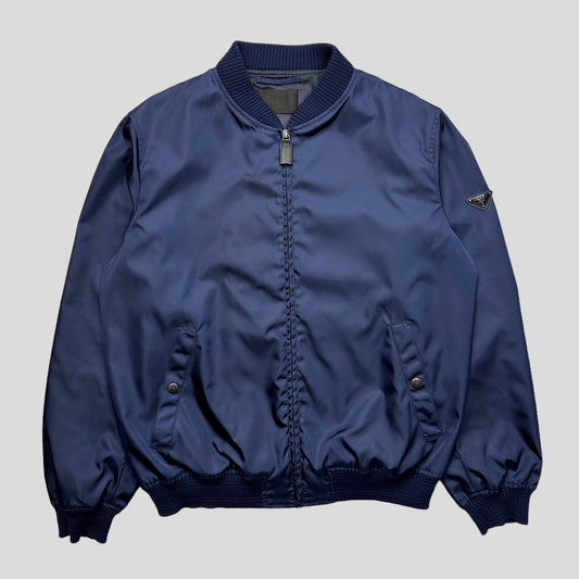 Prada Milano 2015 Metallic Blue Nylon Bomber Jacket - IT50