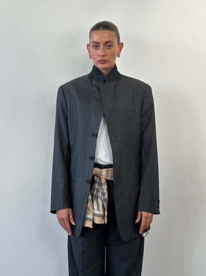 Armani Collezioni 1990s Wool Silk Pinstripe Single Breasted Blazer - 42R/XL