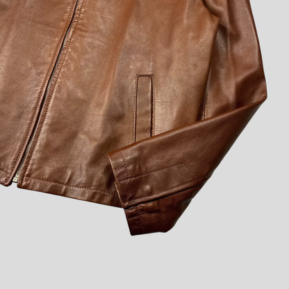 Prada Milano FW98 Whiskey Leather Nylon Lined Zip Work Jacket - IT50 | Default Title, Brown