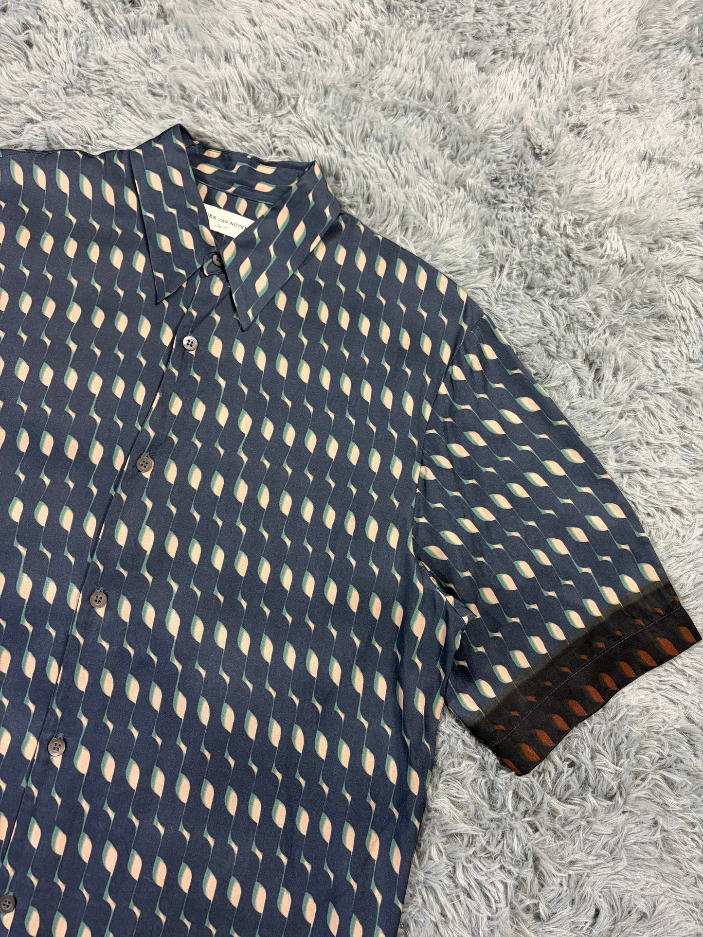 Dries Van Noten SS24 Satin Graphic Print Cuban Shirt - M | O/S, Blue