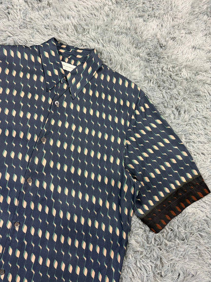 Dries Van Noten SS24 Satin Graphic Print Cuban Shirt - M | O/S, Blue