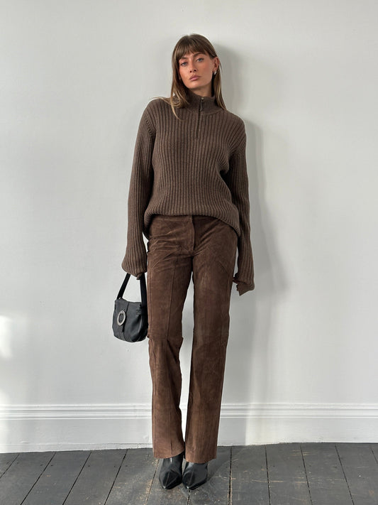 Vintage 1990s Suede Panelled Straight Leg Trousers - W32