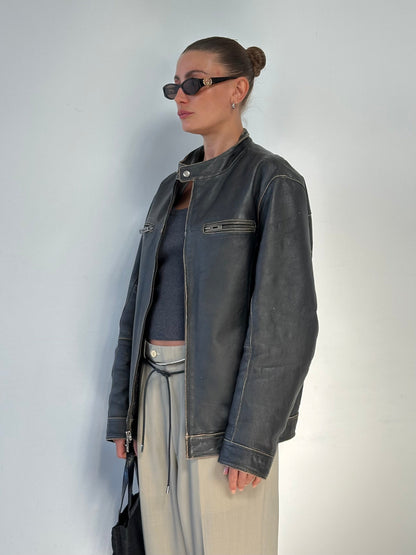 Guess Distressed Moto Leather Jacket - L