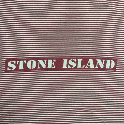 S/S 1987 Crimson Red Striped Box Logo / Mini Compass Breton T-shirt