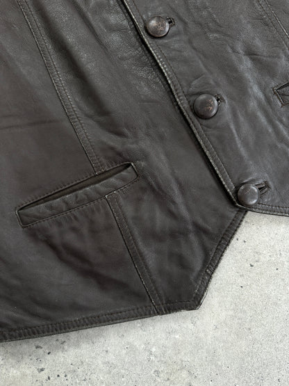 Vintage 1990s Leather Waistcoat - XL