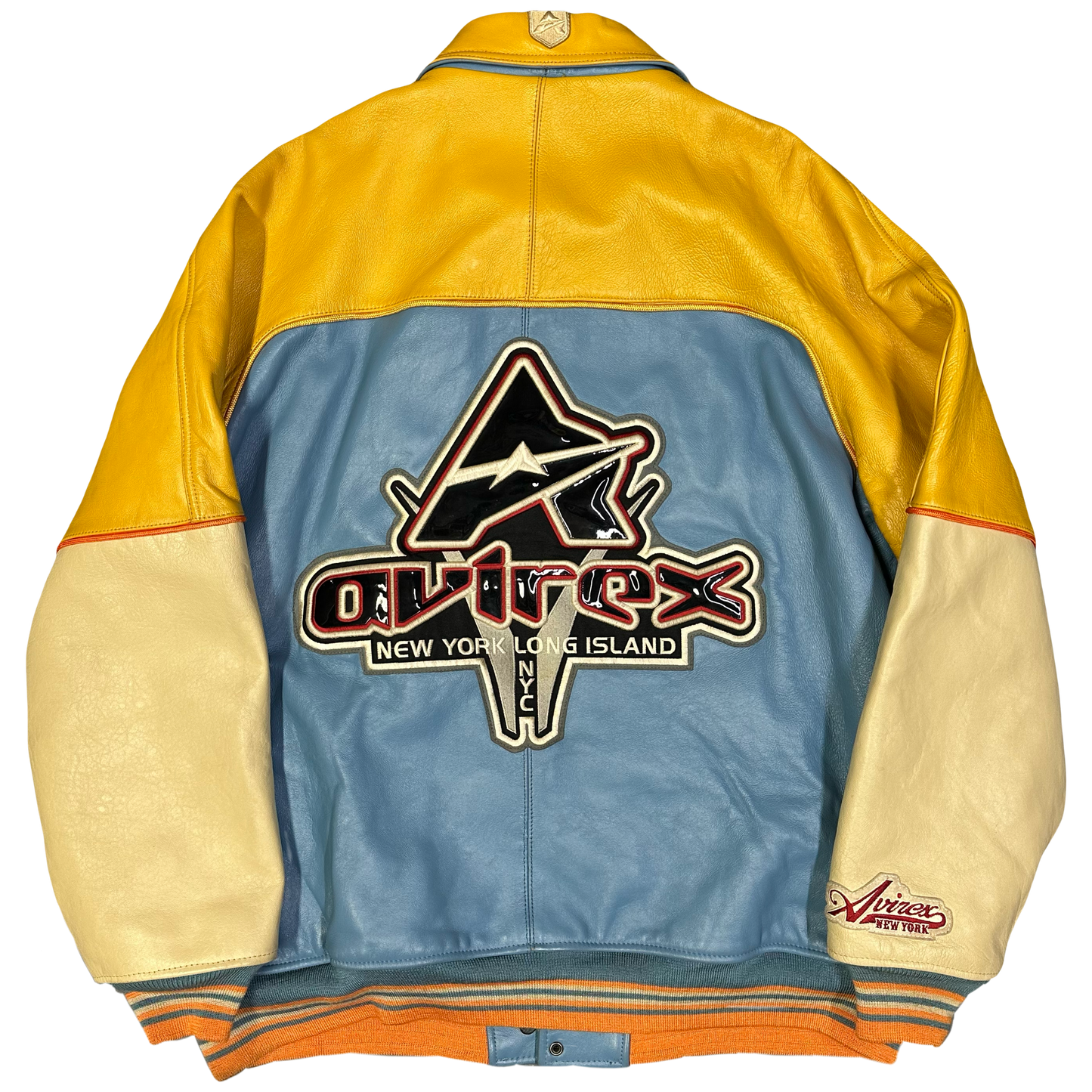 Avirex Leather Jacket In Blue, Beige & Yellow ( 3XL )