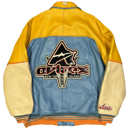 Avirex Leather Jacket In Blue, Beige & Yellow ( 3XL )