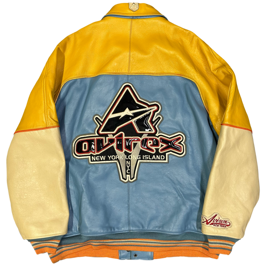 Avirex Leather Jacket In Blue, Beige & Yellow ( 3XL )