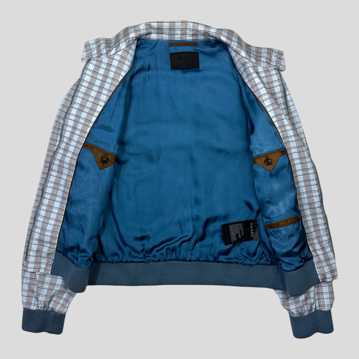Prada SS17 Lined Cotton Checkered Bomber Jacket - IT46 (S) | Small, Blue
