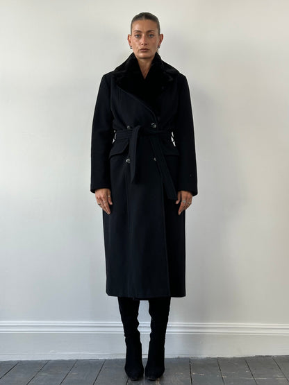 Vintage Wool Belted Removable Faux Fur Collar Coat - M/L