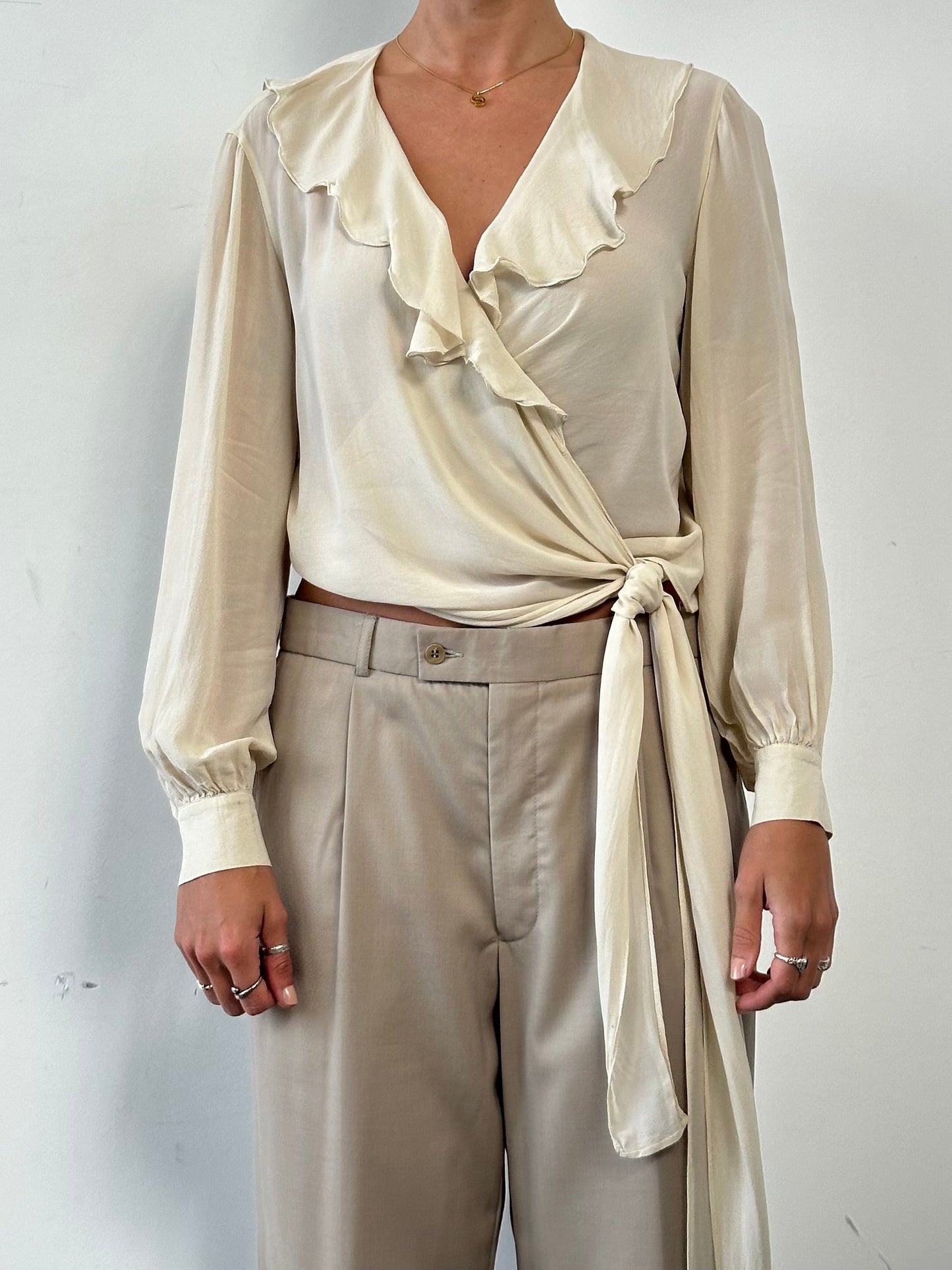 Max Mara Pure Silk Frill Wrap Blouse - L