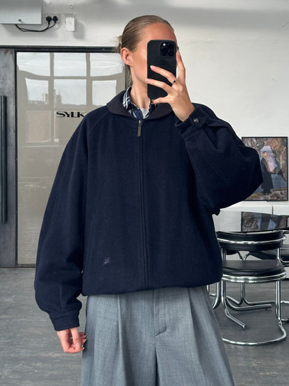 Burberry 1990s Pure Wool Check Logo Bomber Jacket - L/XL