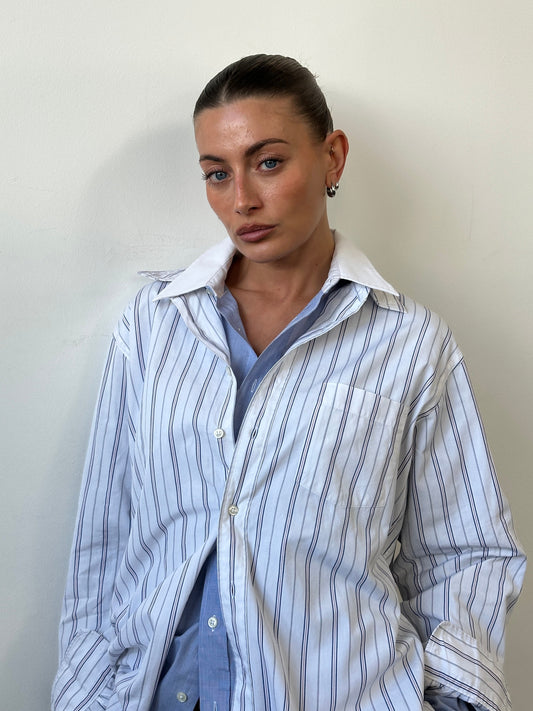 Christian Dior 1980s Stripe Pure Cotton Logo Shirt - L