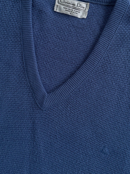 Christian Dior 1980s V Neck Knitted Logo Jumper - L
