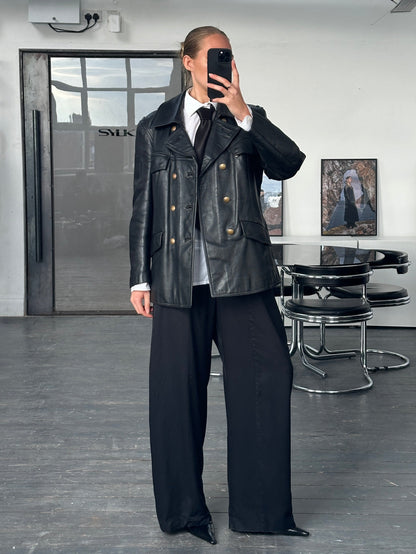 Vintage 1980s Double Breasted Military Leather Jacket - M/L