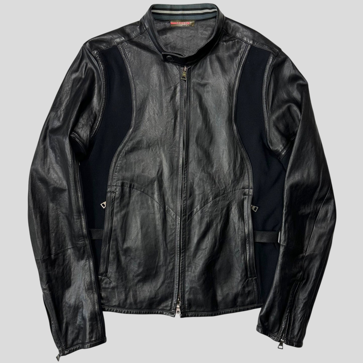 Prada Sport SS00 Leather Biker Curved Panelled Moto Jacket - IT48 (S) | Default Title, Black