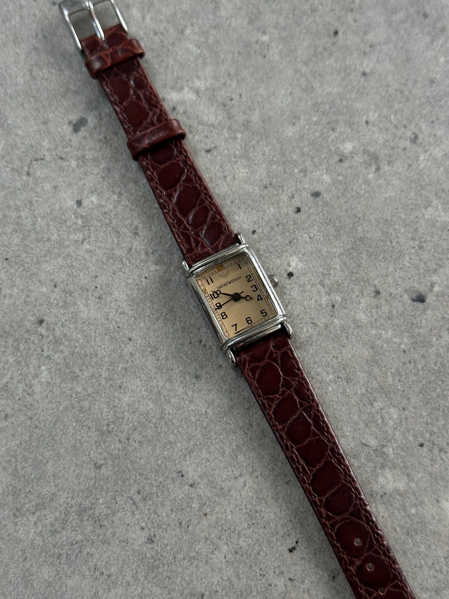 Emporio Armani 1990s Stainless Steel Leather Watch