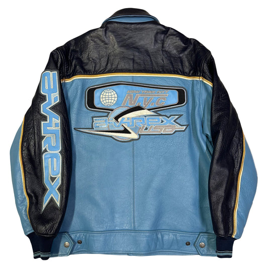 ARCHIVE Avirex Leather Jacket In Baby Blue & Navy ( L )