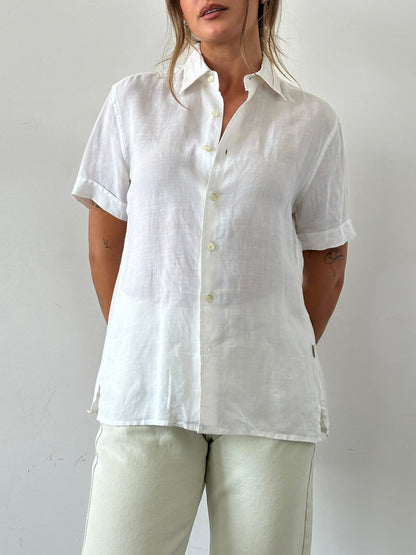 Guess Pure Linen Sheer Short Sleeve Shirt - M