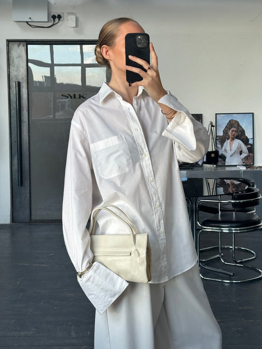 Yves Saint Laurent Pour Homme 1990s Cotton Logo Dress Shirt – L