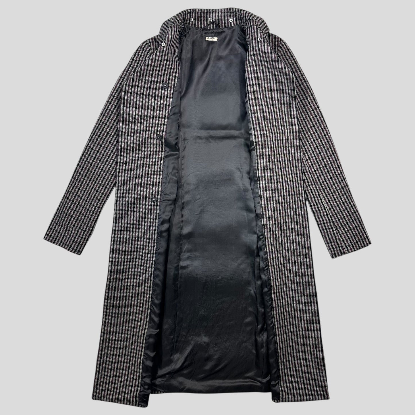 Miu Miu 00’s Virgin Wool + Removable Sheep Fur Plaid Duffle Coat - IT42