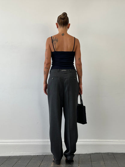 Vintage High Waisted Woven Pleated Trousers - W30