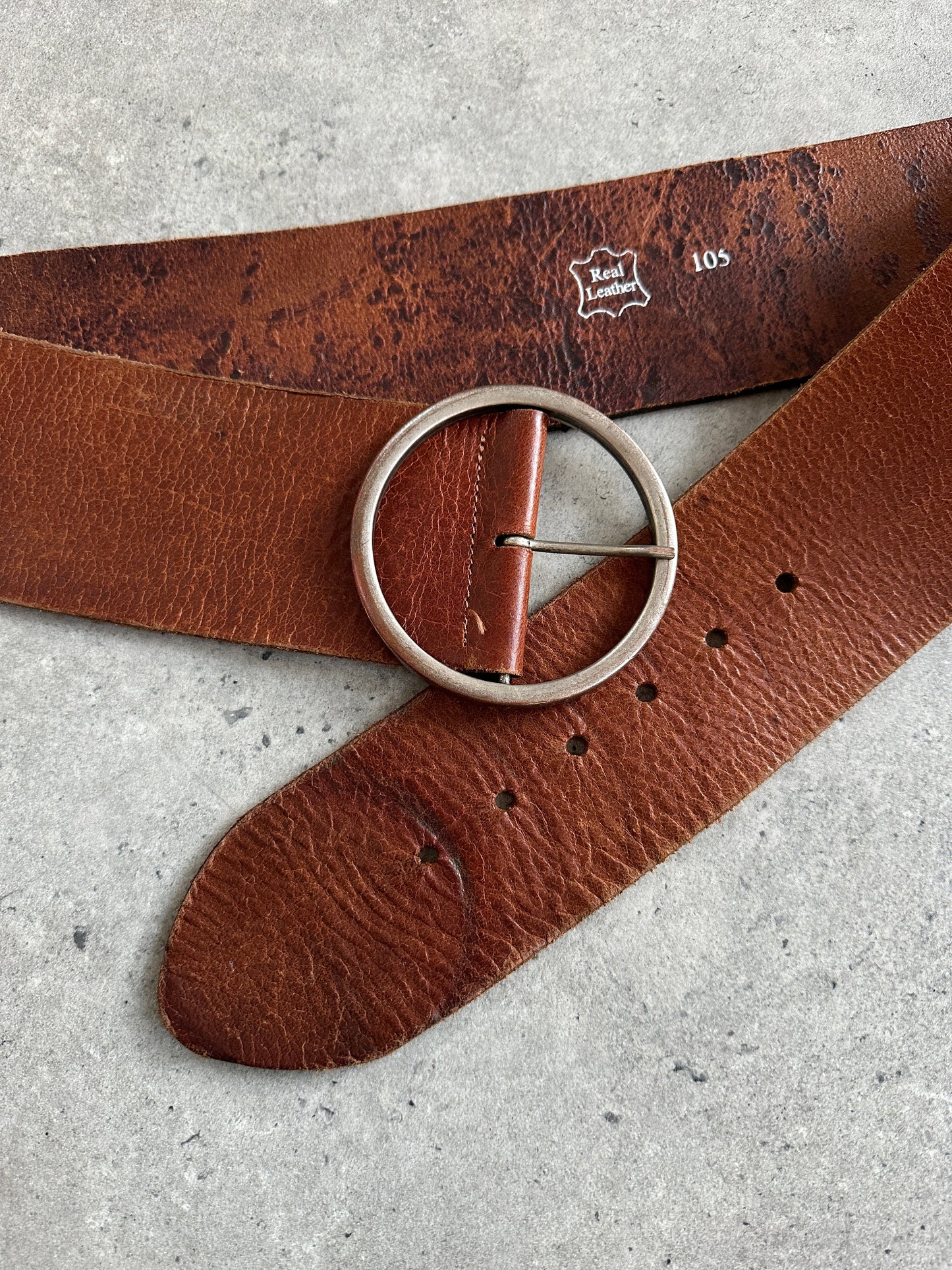 Vintage 1990s Round Leather Chunky Belt - W38-42