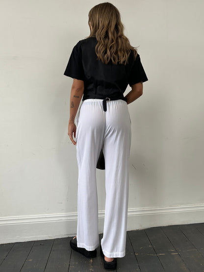 Vintage Wide Leg Pull On Elasticated Crinkle Effect Trousers - W28-32
