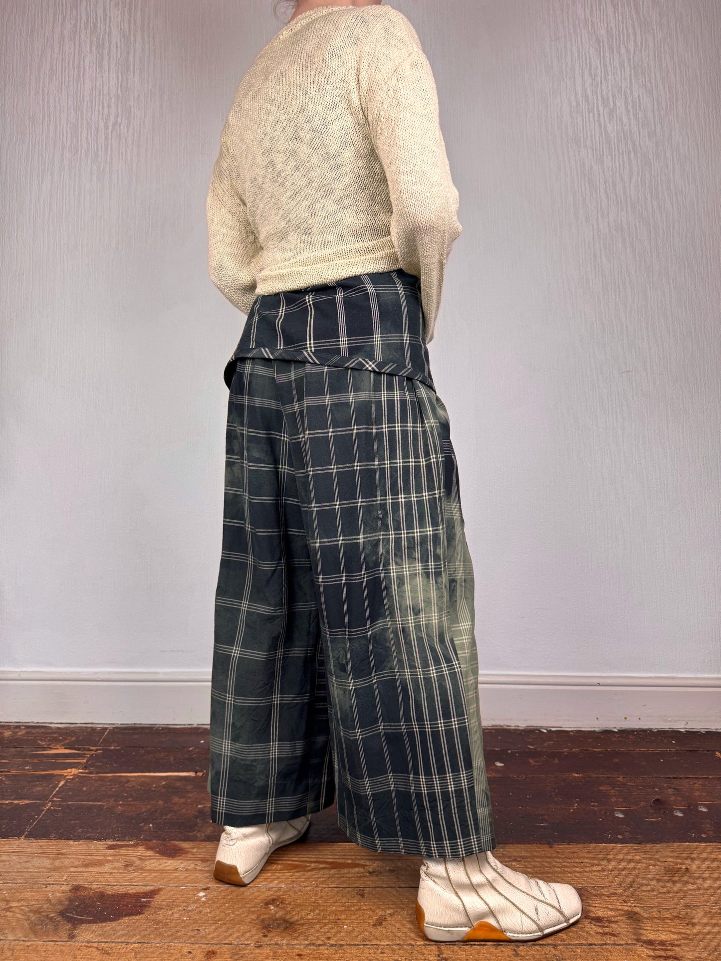 Comme des Garçons S/S 1992 check tie dye wrap trousers | Green, Green