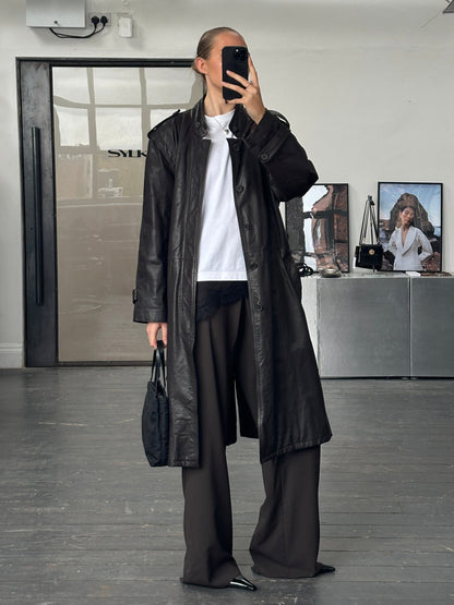 Italian Vintage 1990s Belted Leather Trench Coat - L/XL