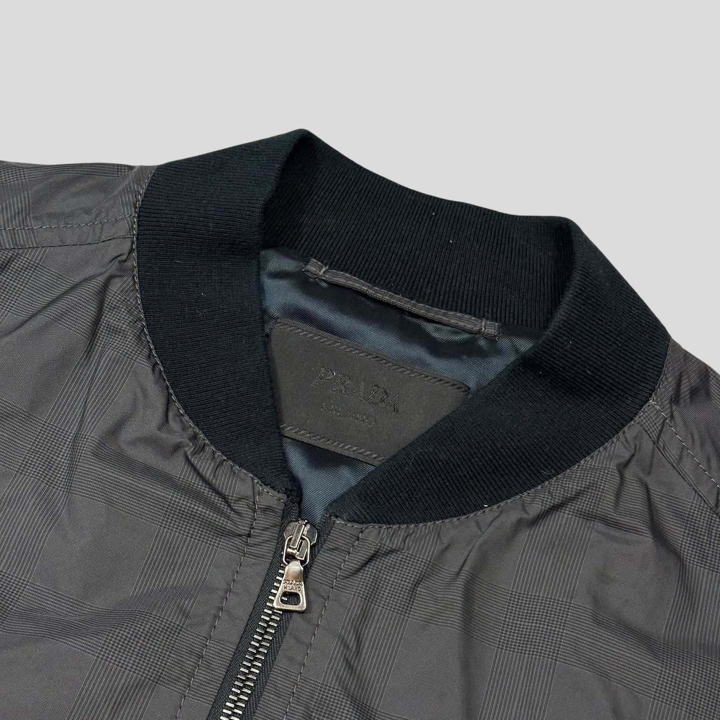 Prada Milano 2010 Shadow Plaid Nylon Bomber Jacket - IT54 (L) | Default Title, Grey