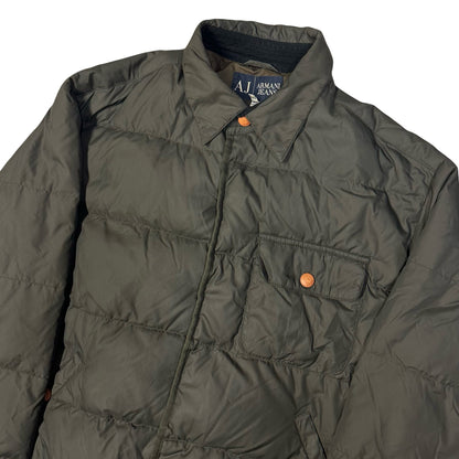Armani Collared Puffer Jacket In Olive Green ( XL )