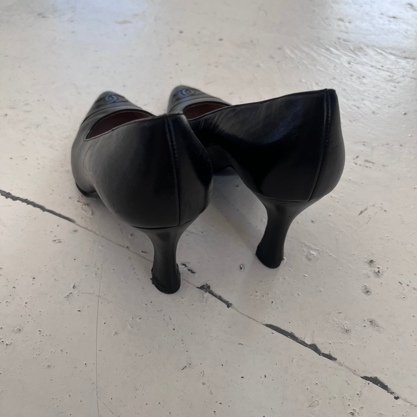 2000s chanel black leather heels | BLACK, Black