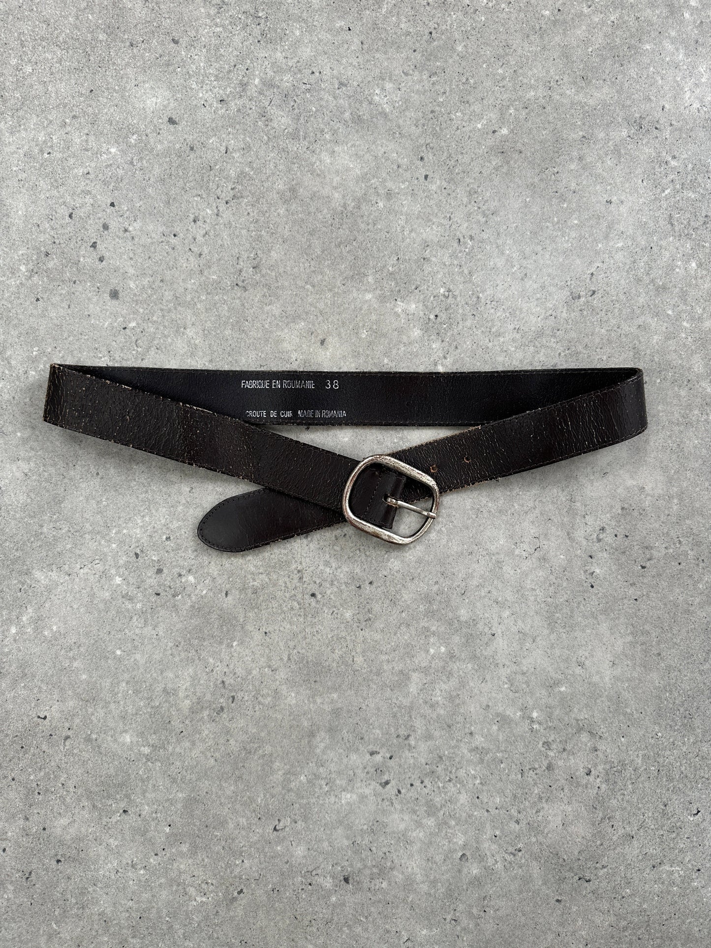 Vintage 1990s Chrome Distressed Leather Belt - W31-35