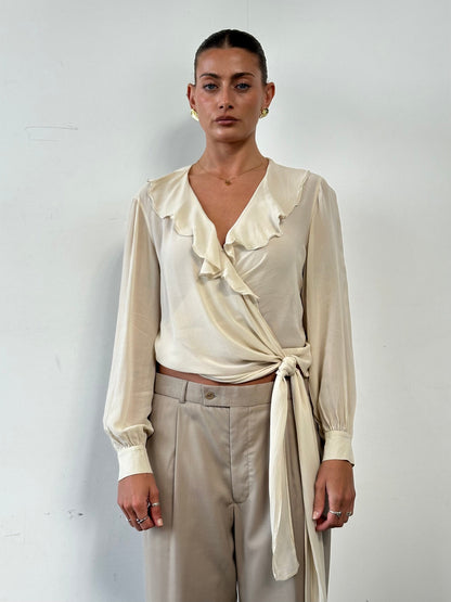 Max Mara Pure Silk Frill Wrap Blouse - L