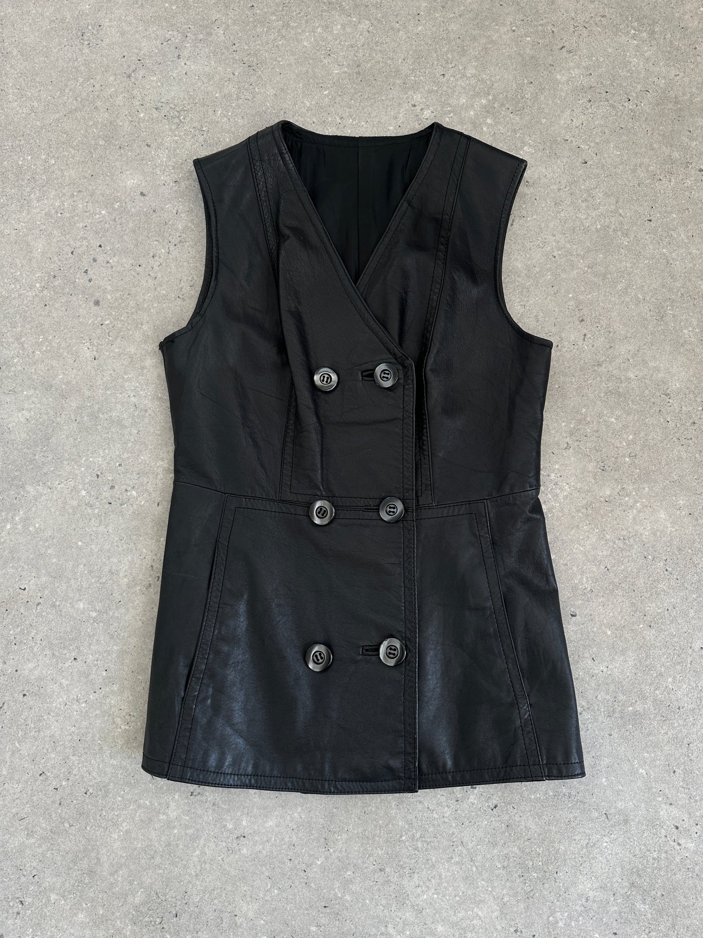 Vintage Double Breasted Leather Waistcoat - S